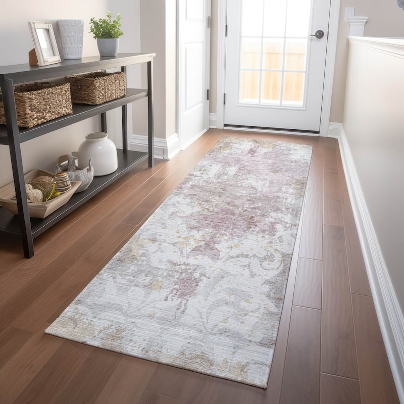Machine Washable Indoor/ Outdoor Chantille Vintage Damask Rug