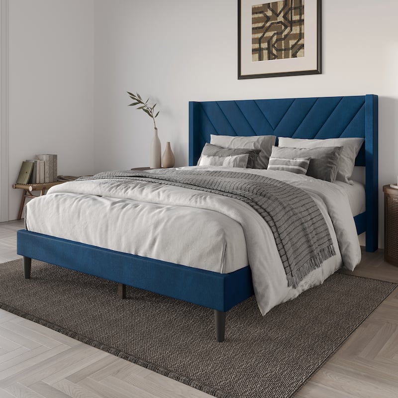 CraftPorch Sophisticated Wingback Upholstered Velvet Bed