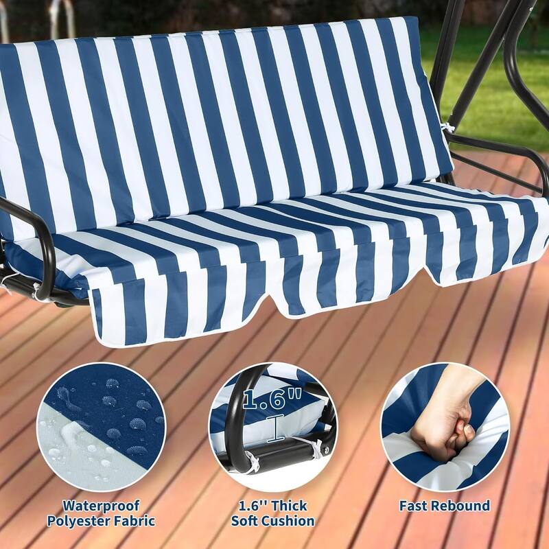 3-Seat Patio Outdoor Porch Swing Chair with Adjustable Canopy for Backyard Lawn Garden