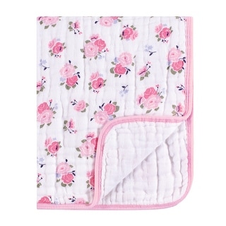 Luvable Friends Baby Girl Cotton Muslin Tranquility Quilt Blanket, Floral, One Size - Floral - One Size