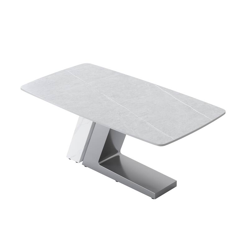 Slate Dining Table Faux Marble Table with Z shape Stainless Steel Pedestal