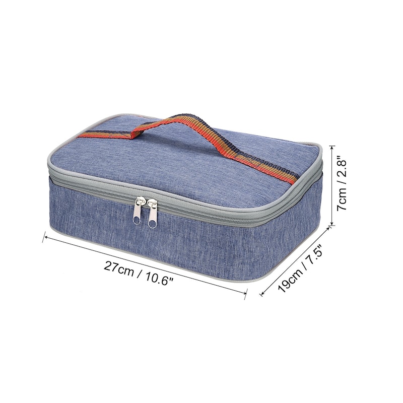 11"x8"x3" Insulated Lunch Bags Food Containers Bag Thermal Bento Bag - Blue