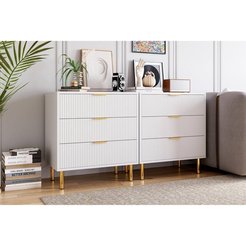 Black Dresser, Modern 3 Drawer Dresser for Bedroom with Gold Handle and Large Drawer