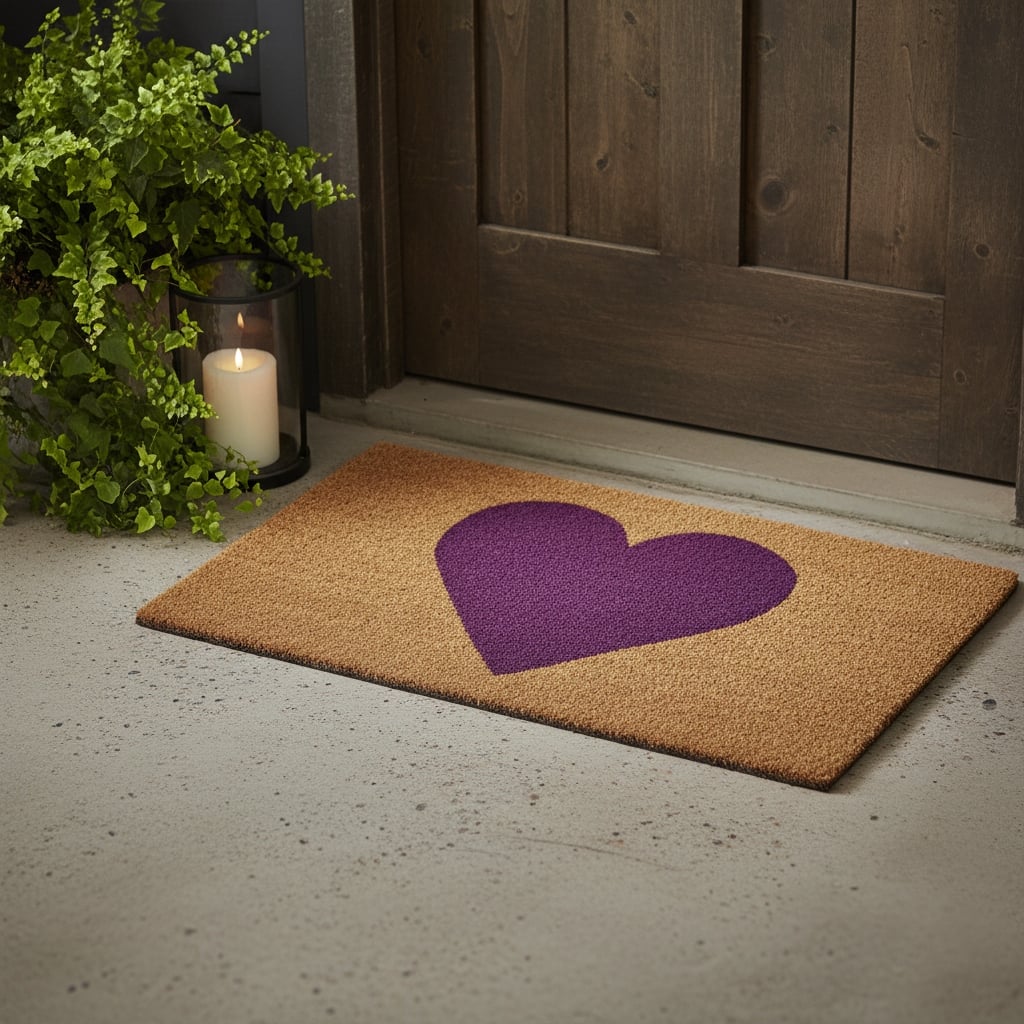 HomeRoots 24" X 36" Brown And Purple Heart Outdoor Coir Door Mat - 24.00' X '36.00