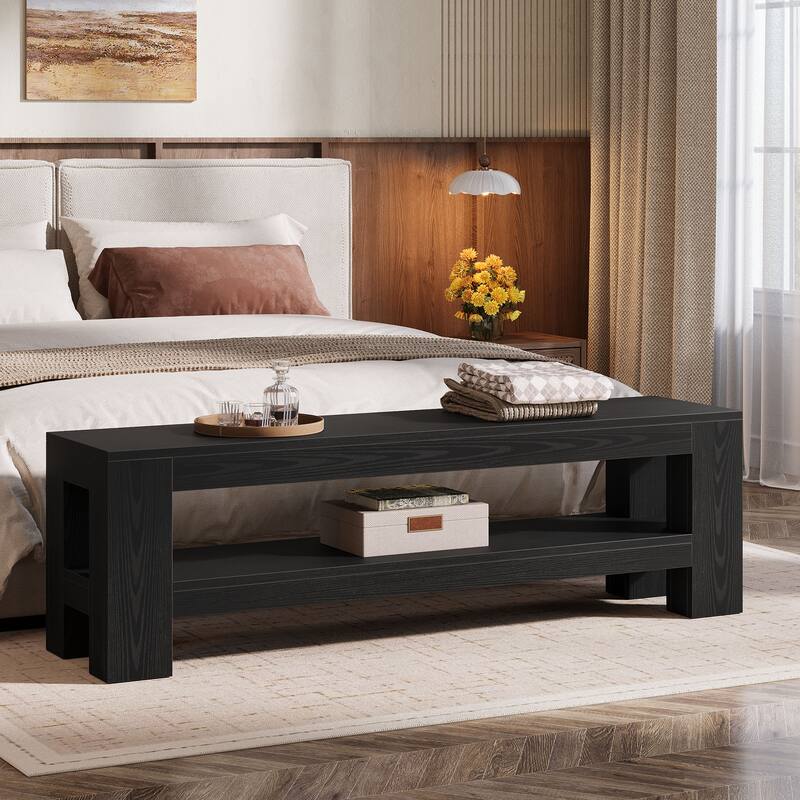 Wooden Entryway Bench with Storage Shelf, Console Shoe Bench, Hallway Kitchen End of Bed Accent Seat Storage Bench for Bedroom