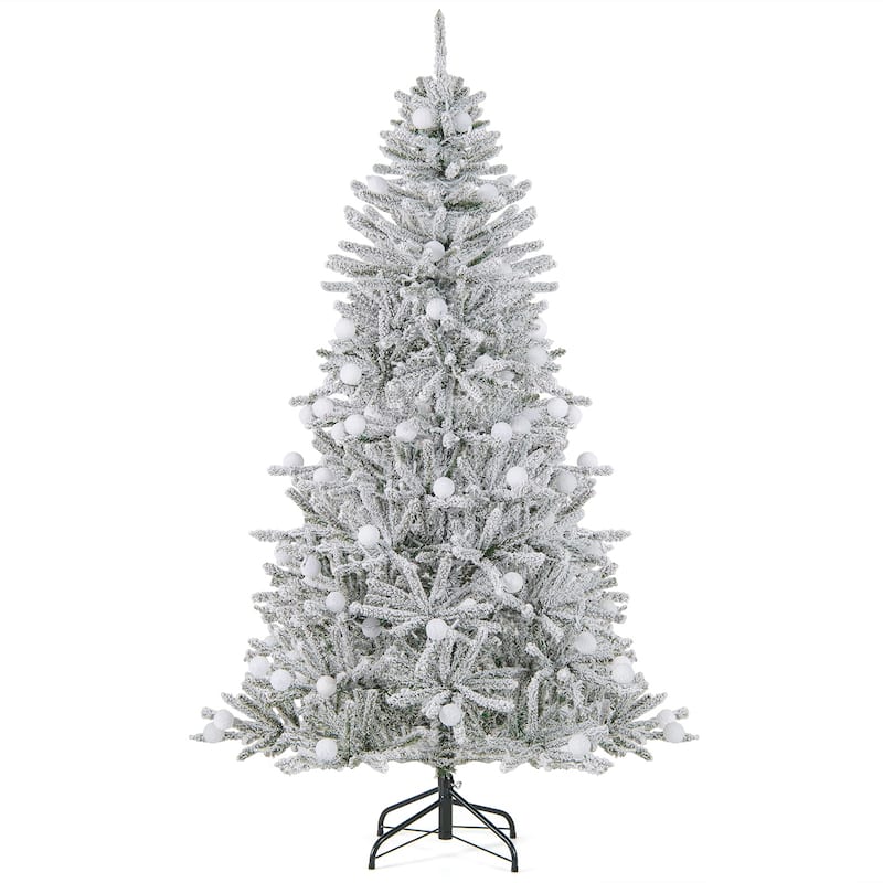 Costway 6/7/8 FT Snow-flocked Artificial Christmas Tree with 51/65/81 - Green & White - See Details