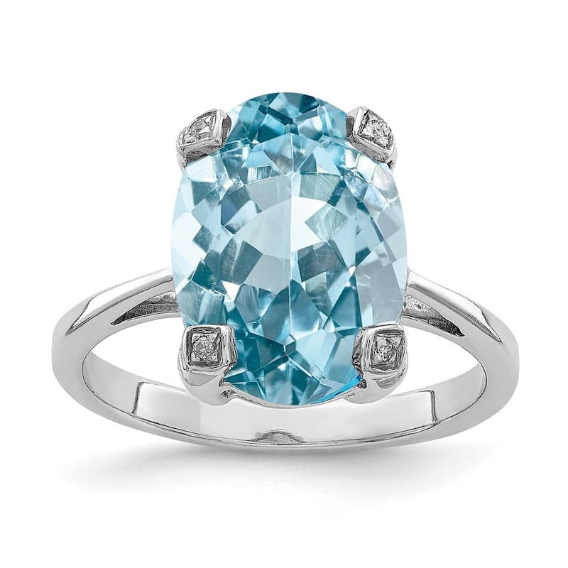 Curata 925 Sterling Silver Polished Open back Rhodium Light Swiss Blue Topaz Diamond Ring