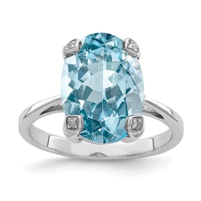 Curata 925 Sterling Silver Polished Open back Rhodium Light Swiss Blue Topaz Diamond Ring