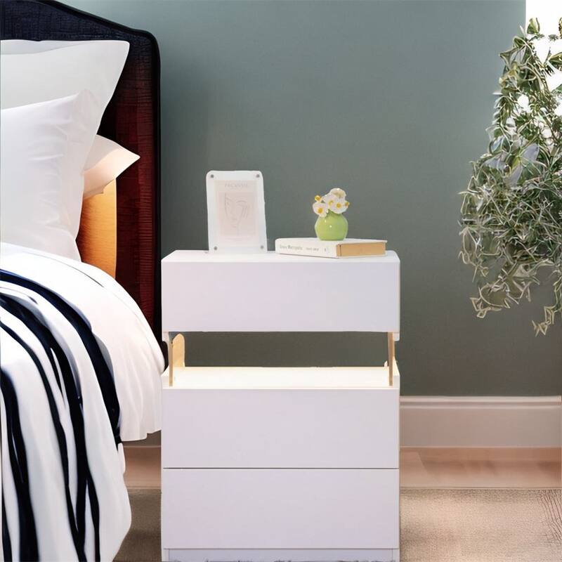3 Drawer Nightstands with Acrylic Board and LED Light