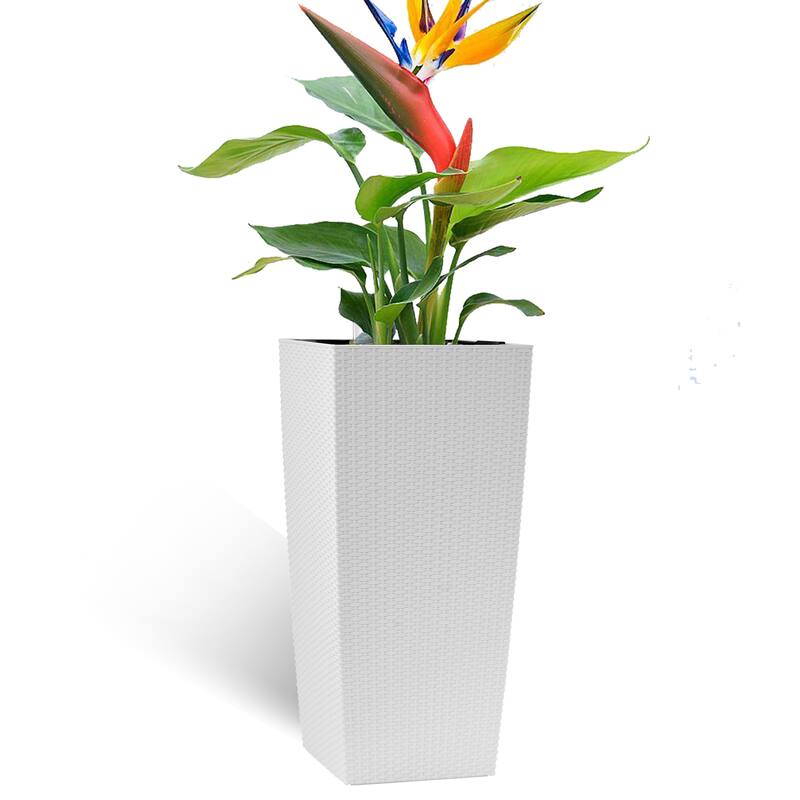 30" Large Flower Pots Planter with Self-Watering Drainage Holes&Inner Trays Plant Pot with Drain Holes, Water Level Monitor - White