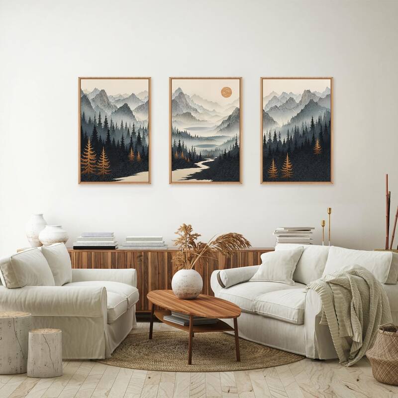 Foggy Mountain Wall Decor, Misty Pine Tree Wall Painting
