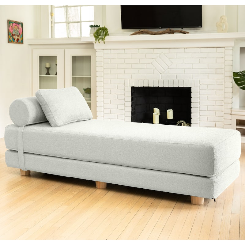 Jaxx Avida Daybed - Fold Out Queen Sleeper - Premium Boucle: Sleek and Modern Lounge for Relaxing and Overnight Guests - White