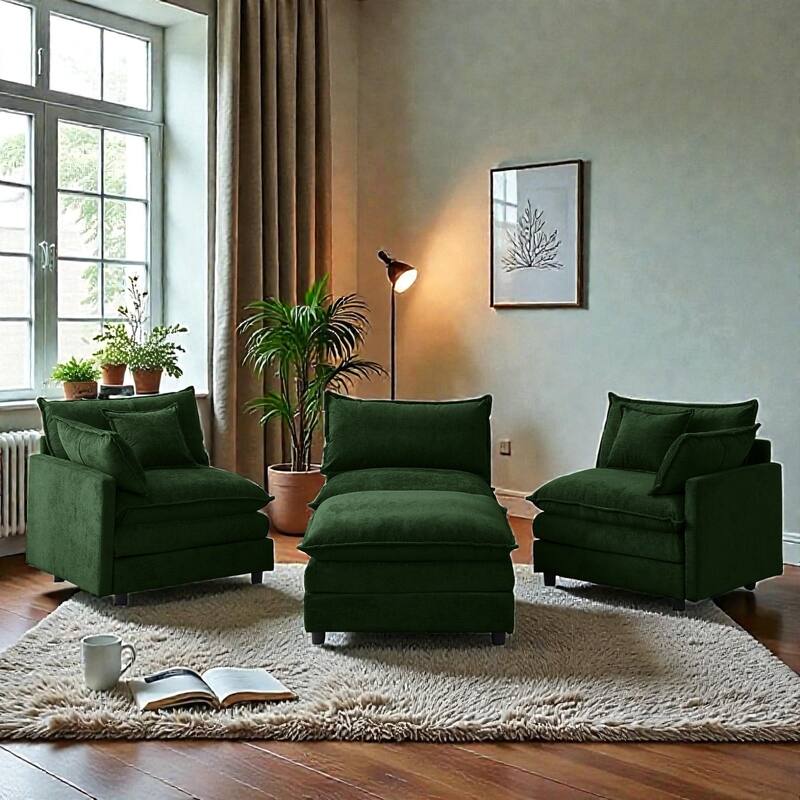 105" L-Shaped Modular Sectional Sofa with Ottoman, Soft Chenille Upholstery, 3-Seater Couch