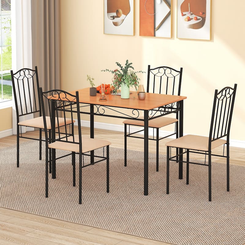 Costway 5 PCS Dining Set Wood Metal 30" Table & 4 Chairs Upholstered