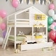 preview thumbnail 1 of 12, Playhouse-inspired Style Twin over Twin Bunk Bed with 2 Drawers, 1 Storage Box, 1 Shelf, Window and Roof, Space-saving, White Yellow