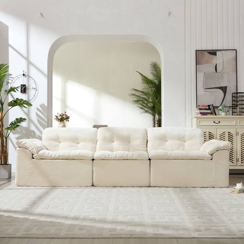 Modular Convertible Cushioned Sleeper Sofa Set - Beige(3 Seat)