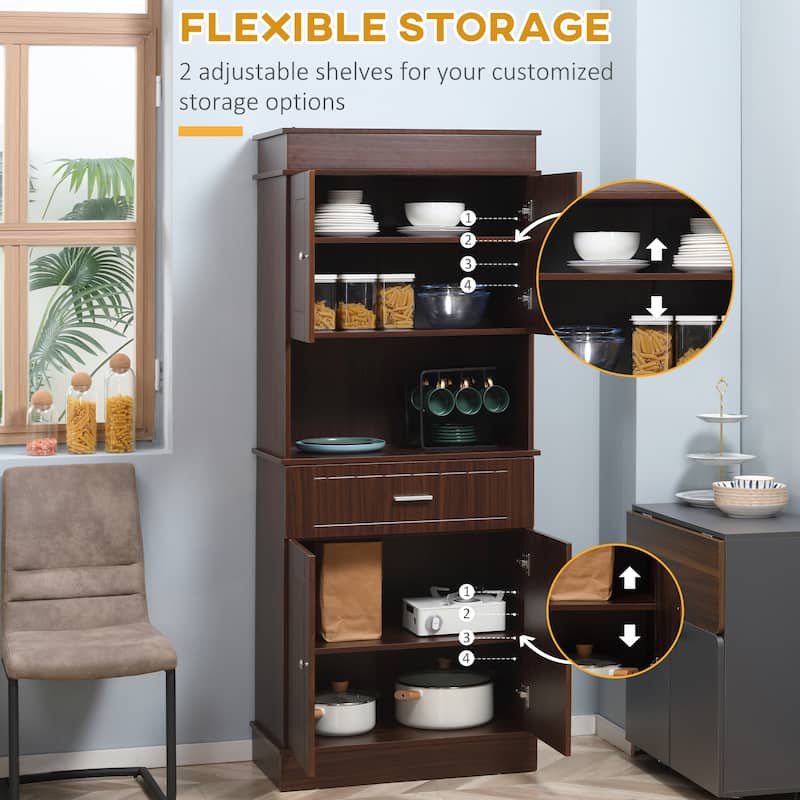 HOMCOM 72" Kitchen Buffet with Hutch, Freestanding Pantry Cupboard with Utility Drawer, 2 Door Cabinets and Countertop, Brown