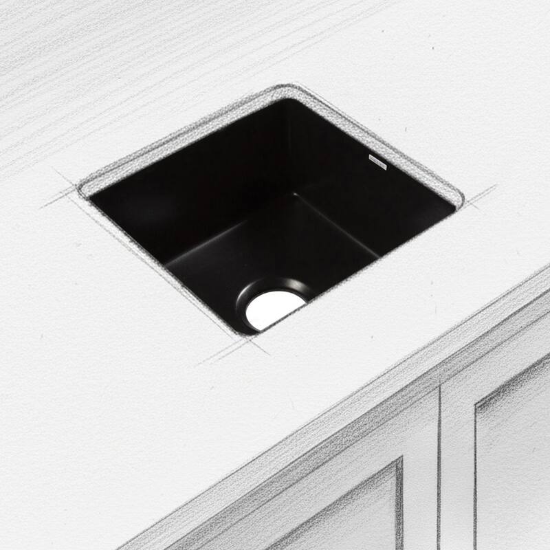 Eden Matte Black Fireclay 18" Single Bowl Undermount Kitchen Sink and Drain