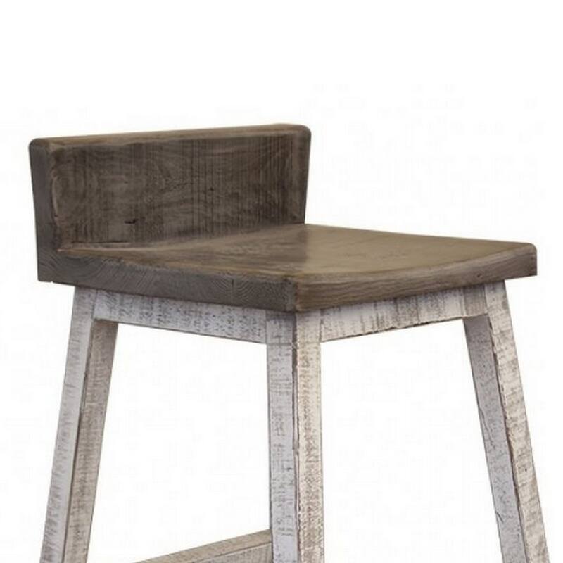Suga 24 Inch Counter Height Stools, Set of 2, Farmhouse, Solid Pine Wood, Ivory, Gray