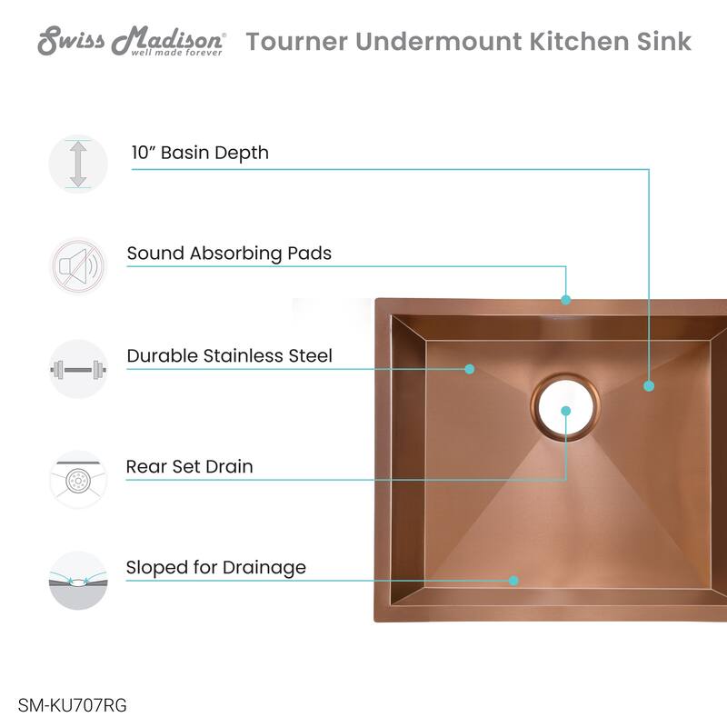 Tourner 21 x 18 Stainless Steel, Single Basin, Undermount Kitchen Sink