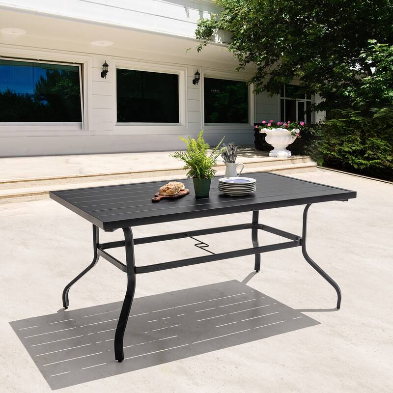 Outdoor Rectangle Powder-coated Iron Dining Table with 1.57'' Umbrella Hole