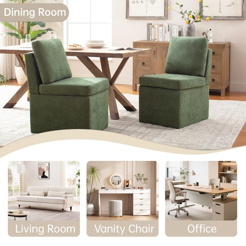 Upholstered Dining Chair with Under Seat Storage- Armless