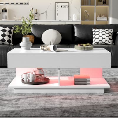 41.3"-76.7"Extendable Coffee Table, Central Coffee Table with Storage Compartments, Multifunctional Adjustable Coffee Table