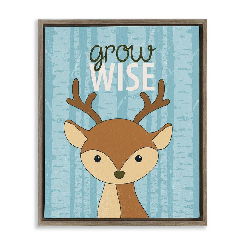 Stupell Grow Wise with Deer Framed Floater Canvas Wall Art Design By Kim Allen - 17 x 21 - Brown