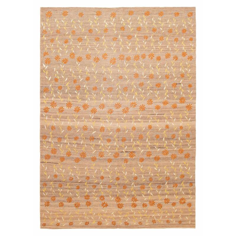 ECARPETGALLERY Flat-Weave Ankara FW Tan Viscose, Wool Kilim - 8'0 x 11'6 - Tan - 8'0 x 11'6