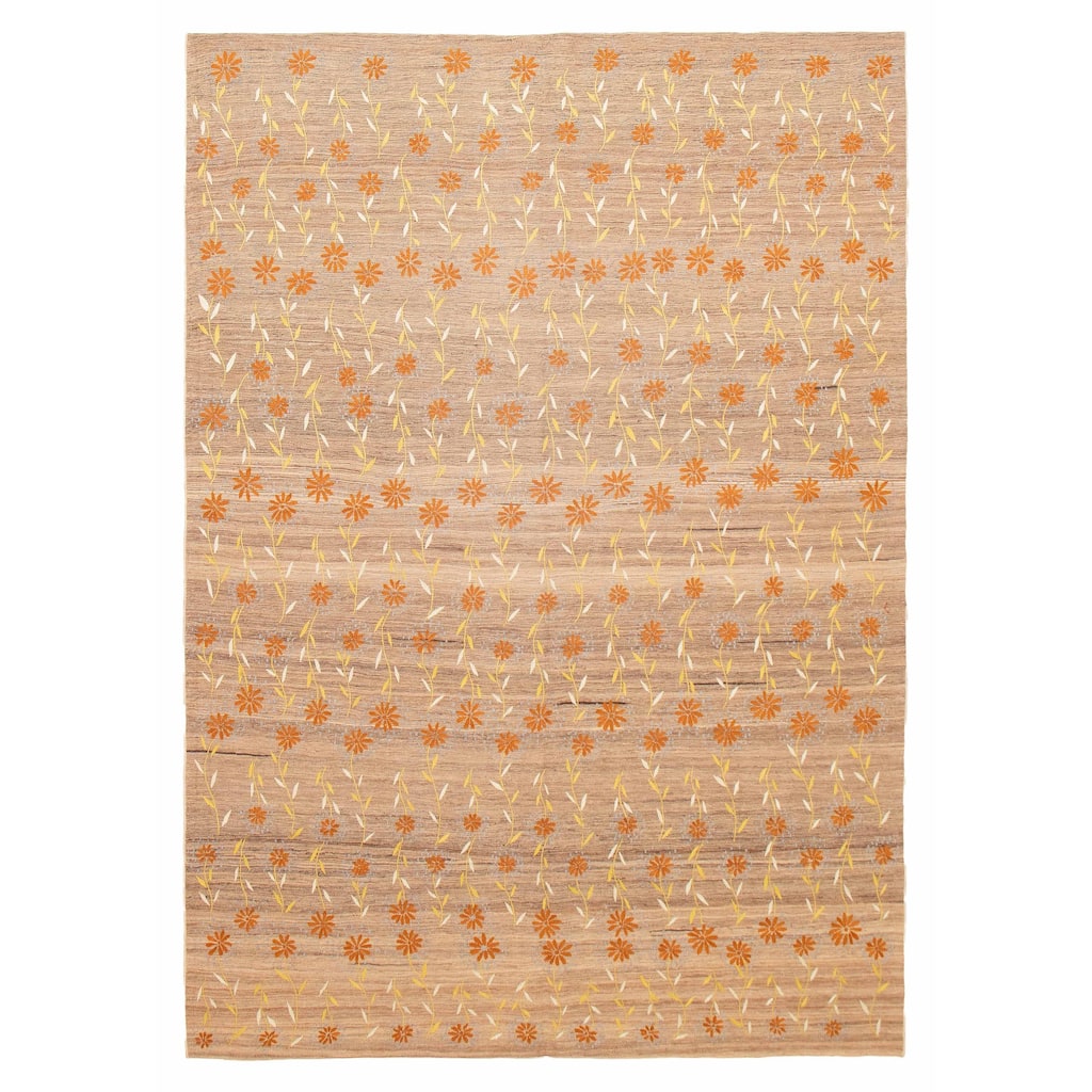 ECARPETGALLERY Flat-Weave Ankara FW Tan Viscose, Wool Kilim - 8'0 x 11'6