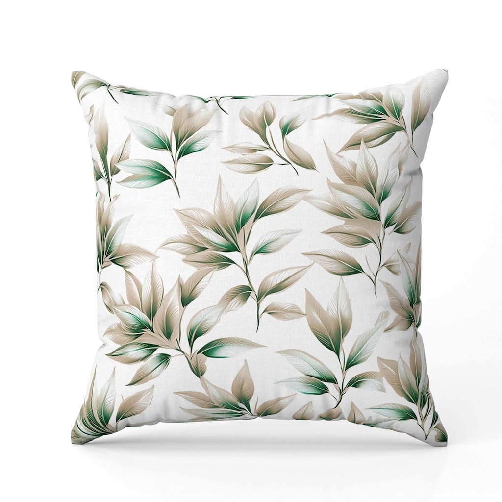 Enchanted Leaflet Faux Suede Reversible Throw Pillow Ivory and Green