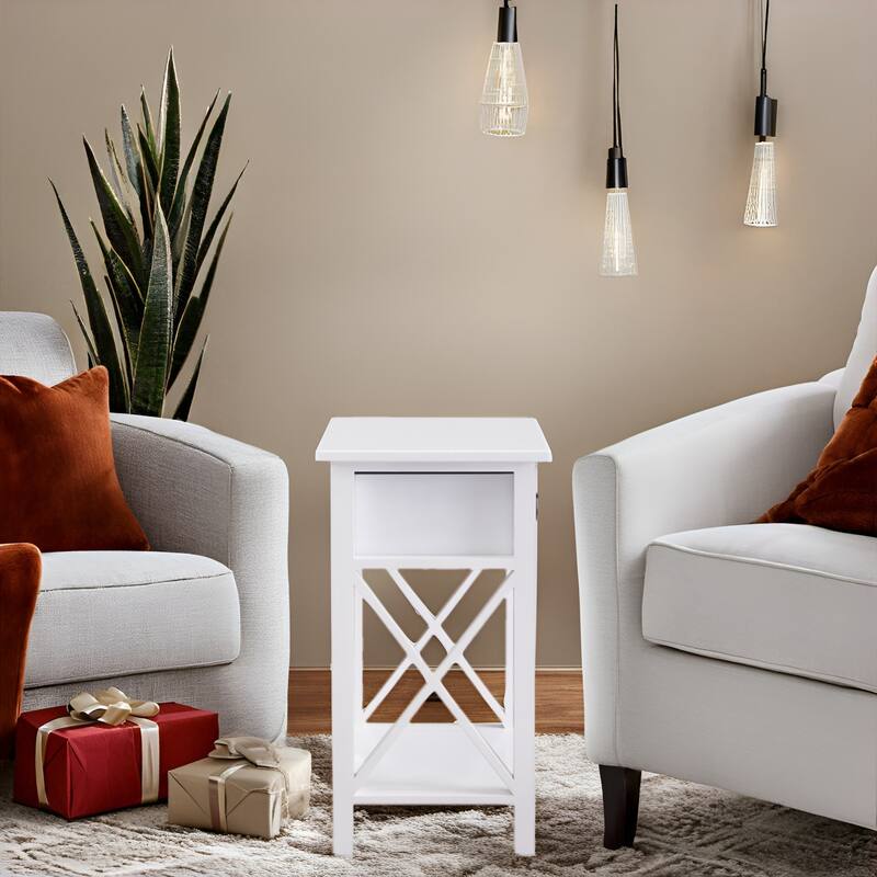 Space-Saving Wooden Side Table with Storage Drawer and Spacious Compartment