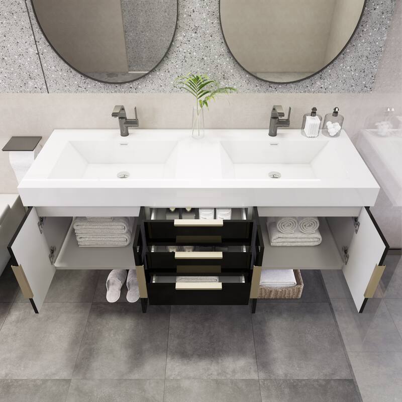 Noble 60" Wall Mounting Vanity with Reinforced Acrylic Double Sink