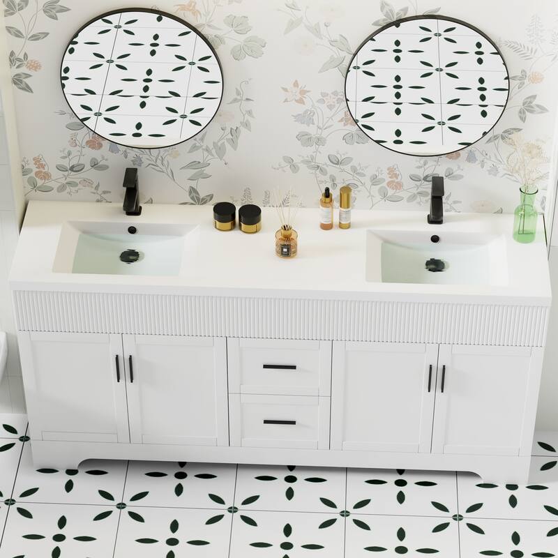 Modern 24"/30"/36"/48" Wave-Line Bathroom Vanity Set with Sink & Faucet