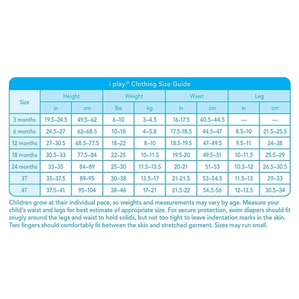 Iplay Reusable Swim Diaper Size Chart