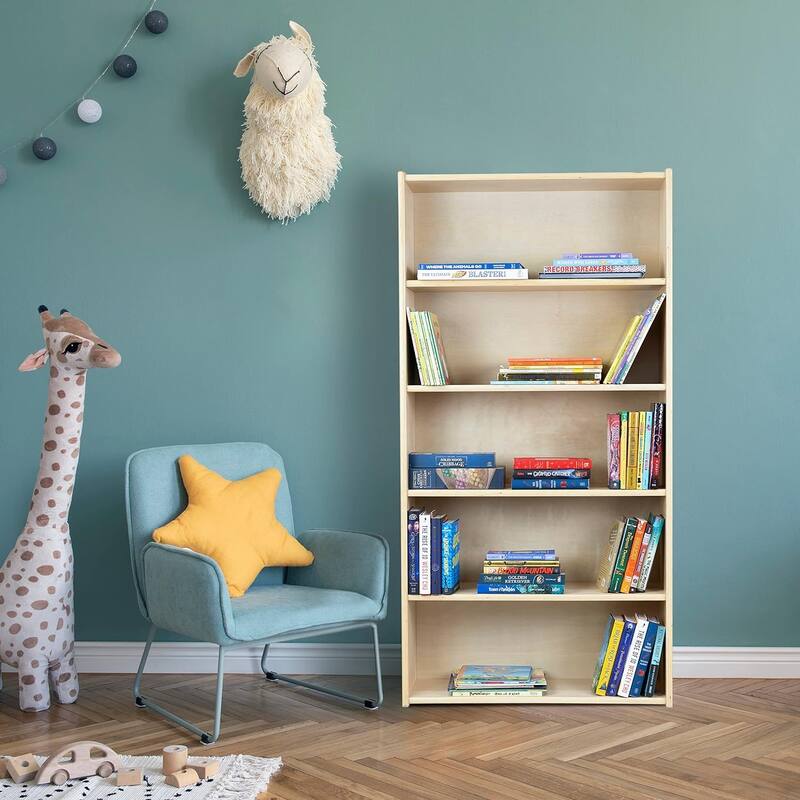 RRI Goods 5-Shelf Classic Bookcase, Wooden Wall Bookshelf Organizer for Books, Toys, Office, and Kids Supplies, Natural