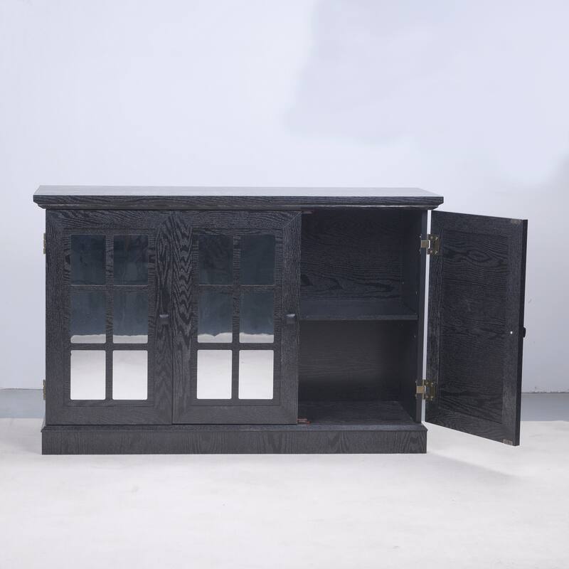 Sideboard Cabinet with 3 Mirrored Acrylic Doors, Multifunctional Wood Storage Cabinet, Accent Cabinet with Adjustable Shelves