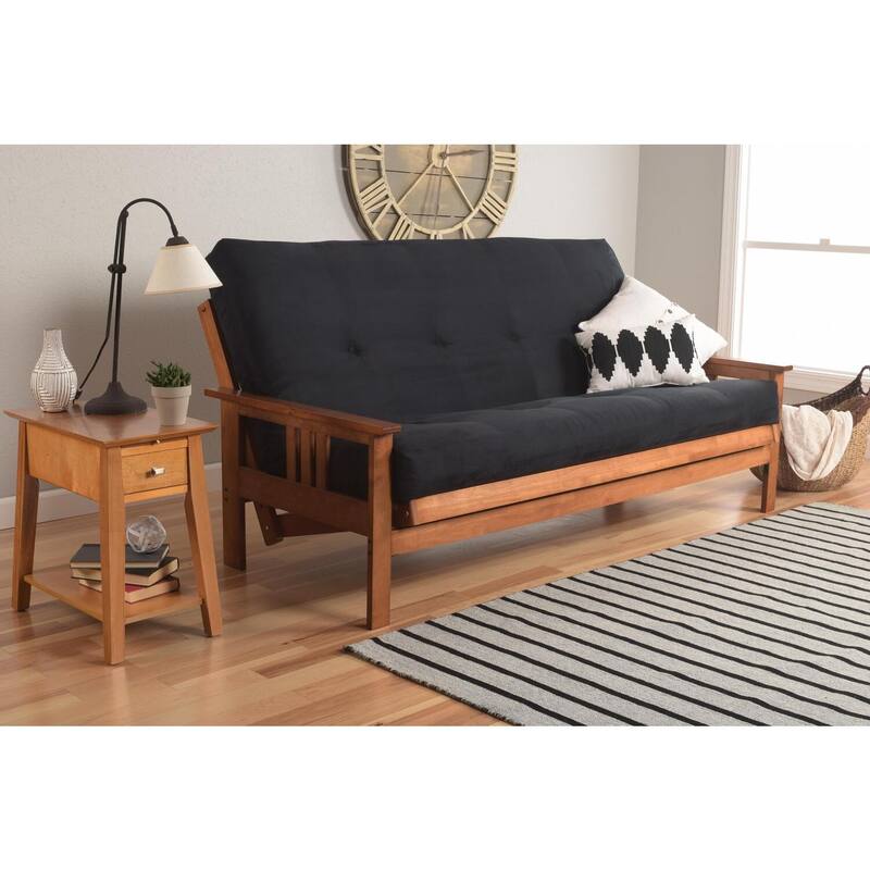 Full Size Futon Frame & Mattress Set - Rustic Mission Style Sofa Bed - Black Suede