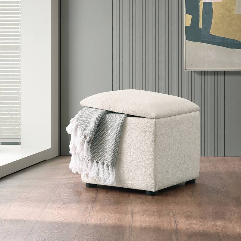 Boucle Square Storage Cube Ottoman in Cream On Sale Bed Bath