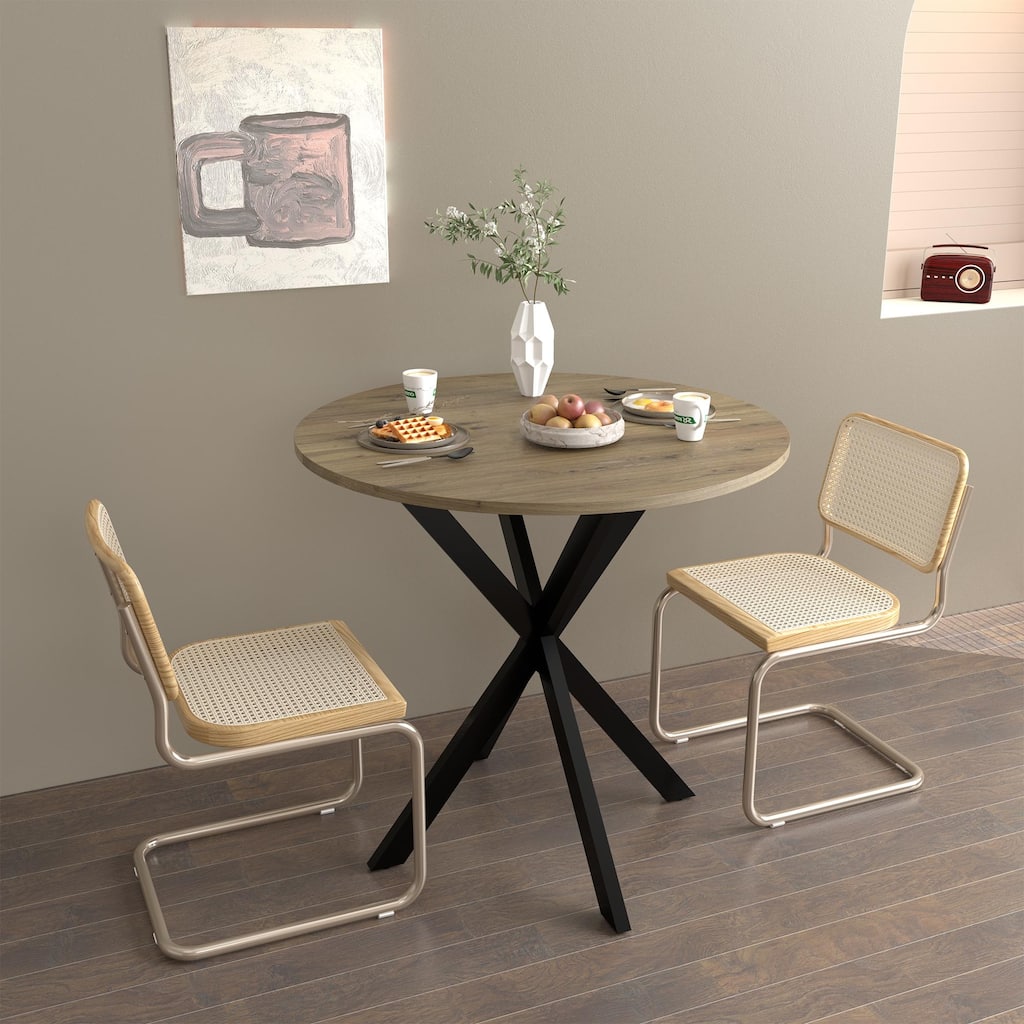 31.5 Inch Round Dining Table,Small Circle Kitchen Table with Metal Black Legs for 2-4 people(only table)