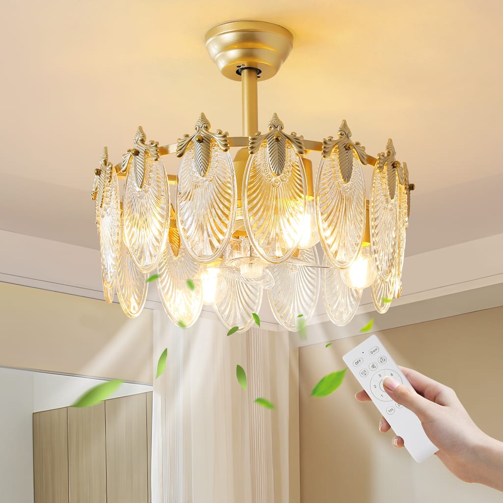 20"Indoor Ceiling Fan 5-Blade Lighted Ceiling Fan with Glass Petals Pattern (includes Remote) - 4-Light