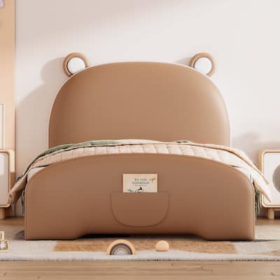 Roomfitters Twin Upholstered Platform Bed with Bear-Shaped Headboard and Footboard
