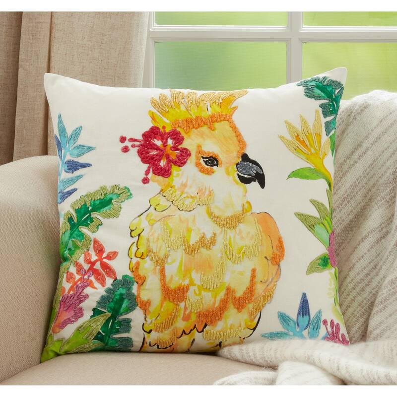 Throw Pillow With Parakeet Design