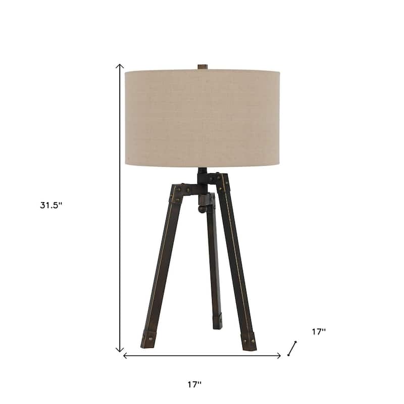 32-Inch Charcoal Metal Tripod Table Lamp with Tan Drum Shade - 17" x 17" x 31.50"