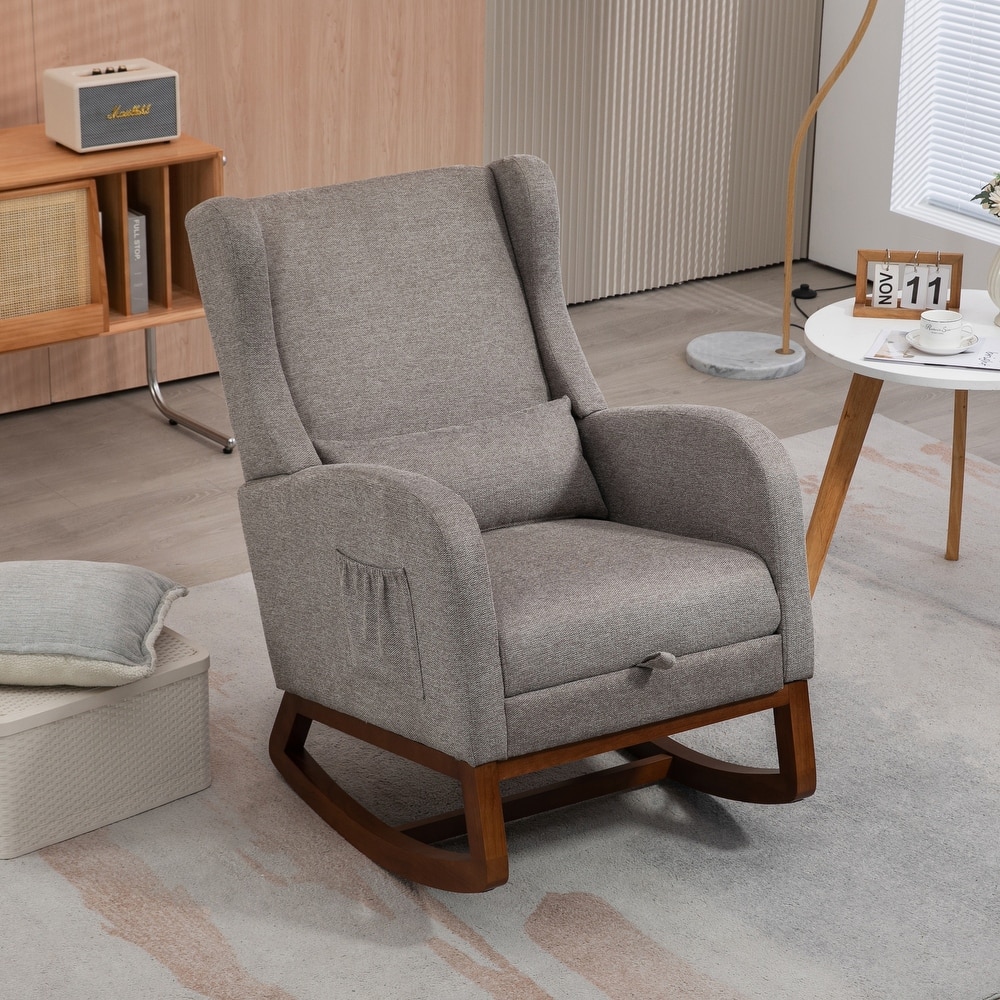 High back Upholstered Accent Rocking Chair Nursery Chair With Retractable Footrest