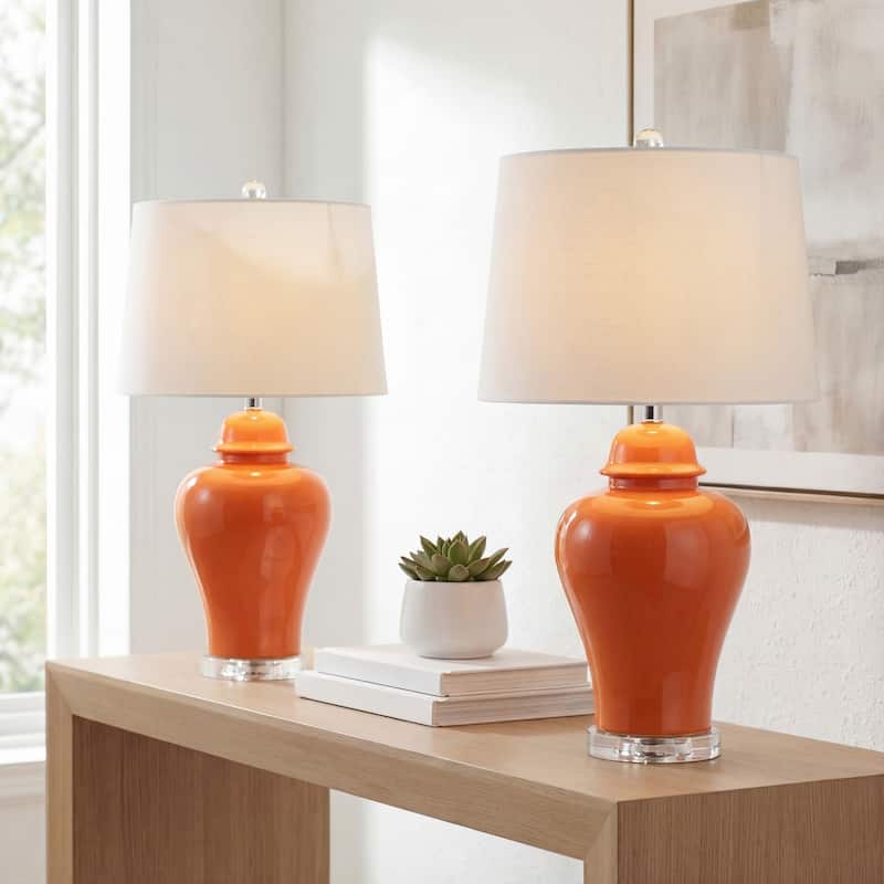 Bowen 27" Ceramic Urn LED Table Lamp, Grey (Set of 2) by JONATHAN Y - Orange