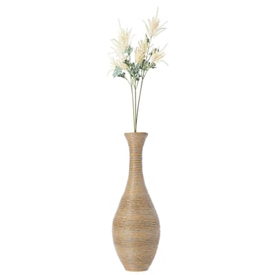38-inch Tall Artificial Rattan Floor Vase in Elegant Beige - Statement Piece for Living Room Decor, Entryway, or Hallway