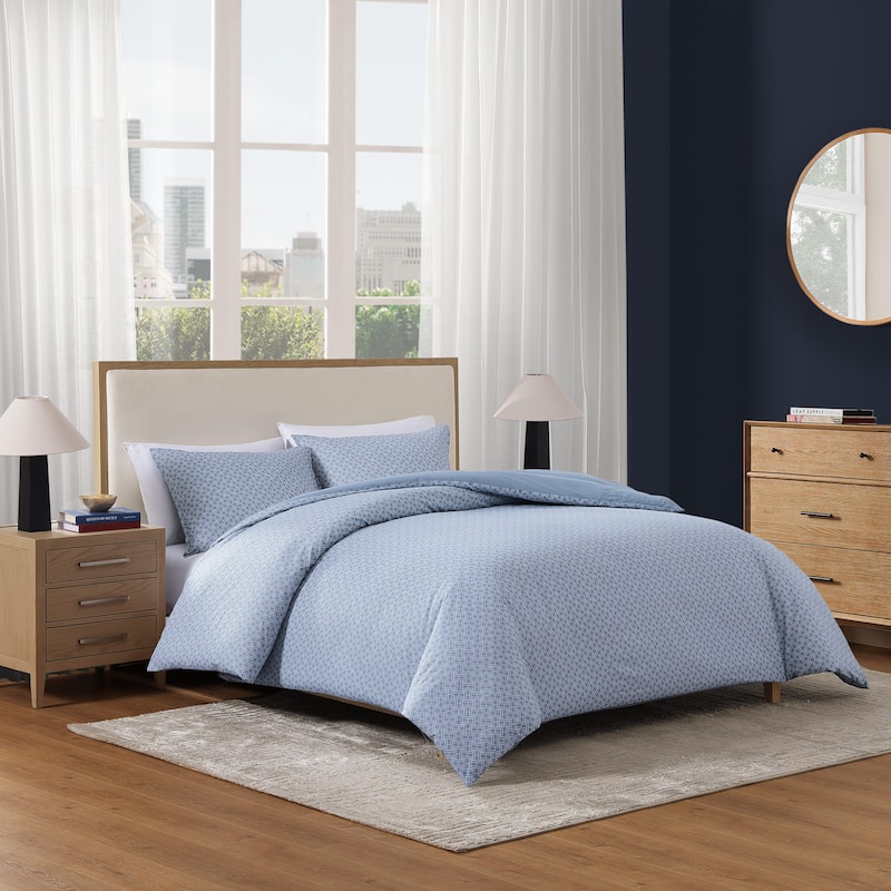 Tommy Hilfiger Trellis Flag Cotton Reversible Blue Comforter Set