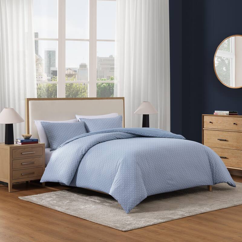 Tommy Hilfiger Trellis Flag Cotton Reversible Blue Duvet Cover Set