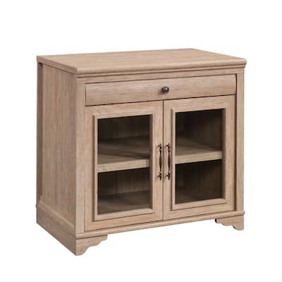 Brown Compact Storage Cabinet with Glass Doors and Adjustable Shelf 31.5 Inch Home Office